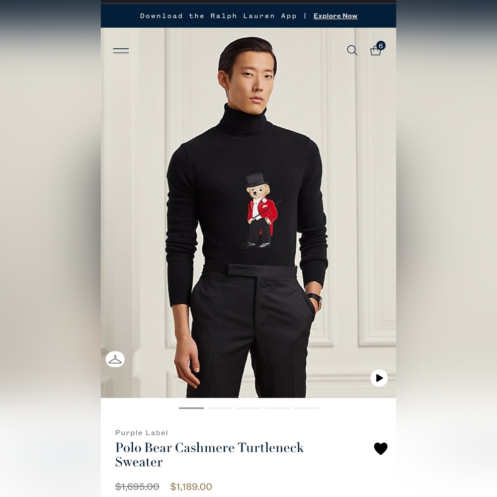 Ralph lauren purple label tuxedo bear cashmere turtleneck sweater xl